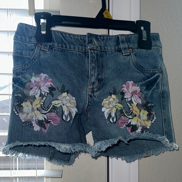 Guess girls 100% cotton Denim Jeans Shorts floral print design size 8 - Picture 1 of 12